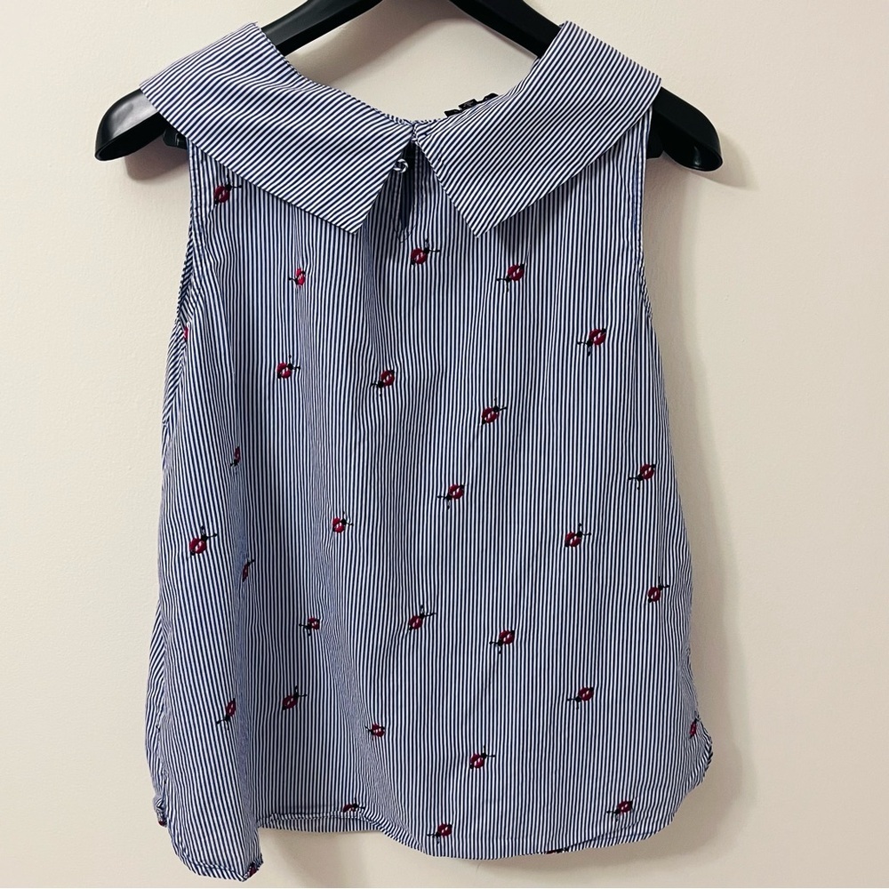 Talbots Blue and White Ladybug Striped Blouse Top Women’s size Large - Picture 2 of 4